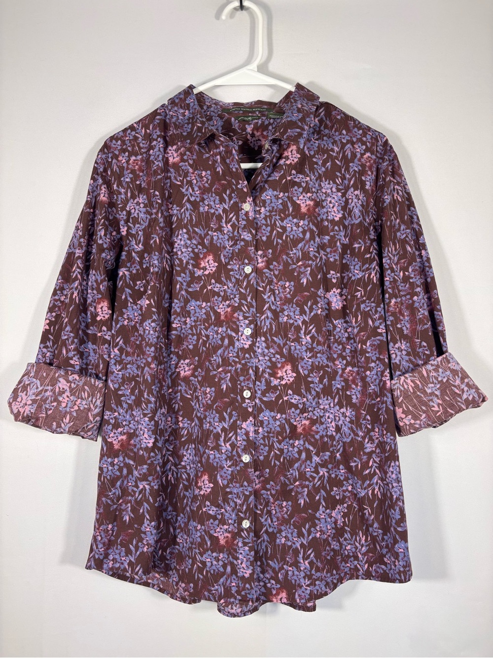 Eddie Bauer Floral Button Down Shirt Stretch Wrinkle Resistant Purple Size XL